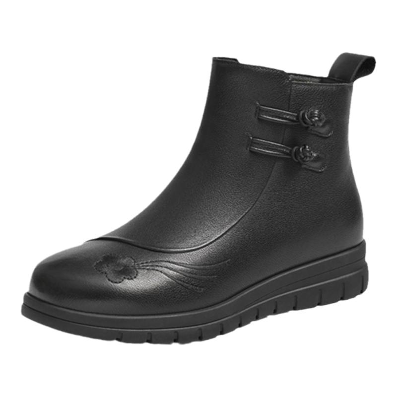 红蜻蜓妈妈棉鞋冬季新款女鞋真皮加绒皮鞋短靴中老年冬鞋皮靴鞋子