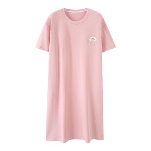 2026年新款睡裙女款夏季纯棉薄款圆领短袖高级感大码家居服连衣裙