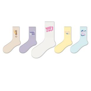 smile有筐袜子原创秋冬款纯棉运动袜子女潮中筒长袜配鲨鱼裤篮球