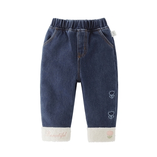 [远红外]女童牛仔裤加绒秋冬直筒裤宝宝加厚保暖儿童新款时髦裤子
