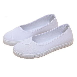 白色护士鞋女软底透气防臭防滑一脚蹬老北京布鞋牛筋美容师工作鞋