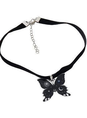 哥特式新款骷髅蝴蝶吊坠绒带项链