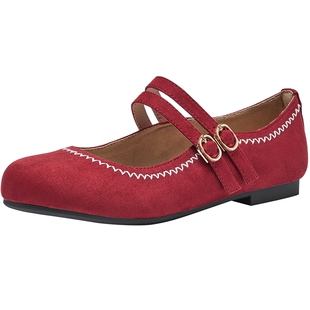 热风红色玛丽珍鞋2026年春季新款复古百搭浅口单鞋软底女鞋配裙子