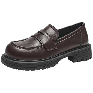 热风厚底小皮鞋女2025年秋季新款英伦风黑色乐福鞋通勤百搭女鞋子