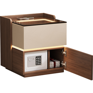 意式极简床头柜保险箱2024新款实木主卧高级感带灯免安装小边几