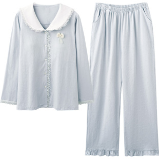 马克公主韩系学院风少女春秋睡衣带胸垫甜美漂亮纯棉家居服可出门