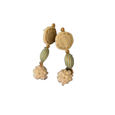 耳饰昭和少女薄荷绿仿珍珠复古