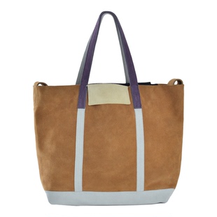 独立设计师品牌 反绒牛皮拼色 单肩手提包大容量通勤托特包可斜挎