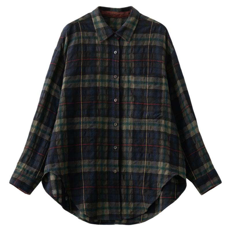 梭家｜期待许久｜简约通勤复古格纹美丽奴羊绒长绒棉女长袖衬衫