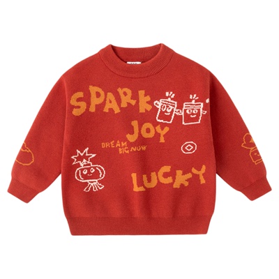 嘟嘟家儿童毛衣红色宝宝冬季新年上衣男童女童国风拜年服婴儿衣服