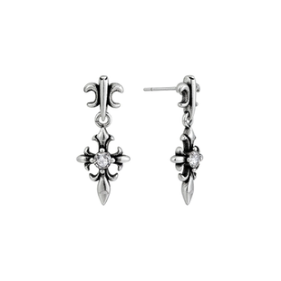 GB嘻哈风高级十字架童军花耳钉男女同款复古街头做旧个性百搭潮流