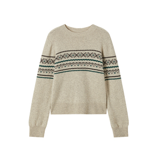 CROWNLESS未冕25秋冬新英式风格羊毛复古撞色费尔岛提花圆领毛衣