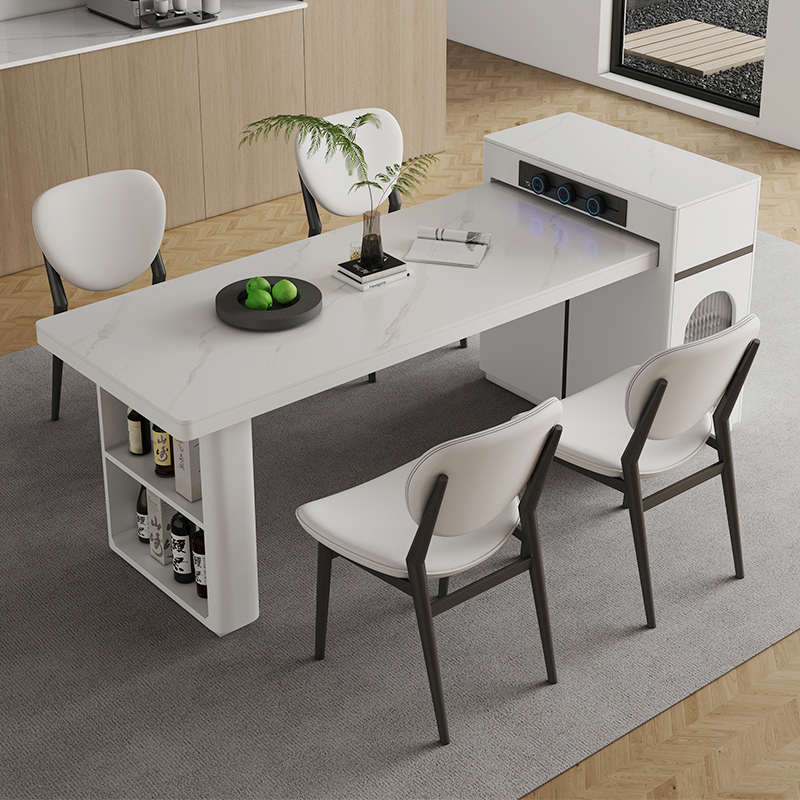 2024新款岩板岛台餐桌一体家用可伸缩实木餐桌开放式厨房吧台导台