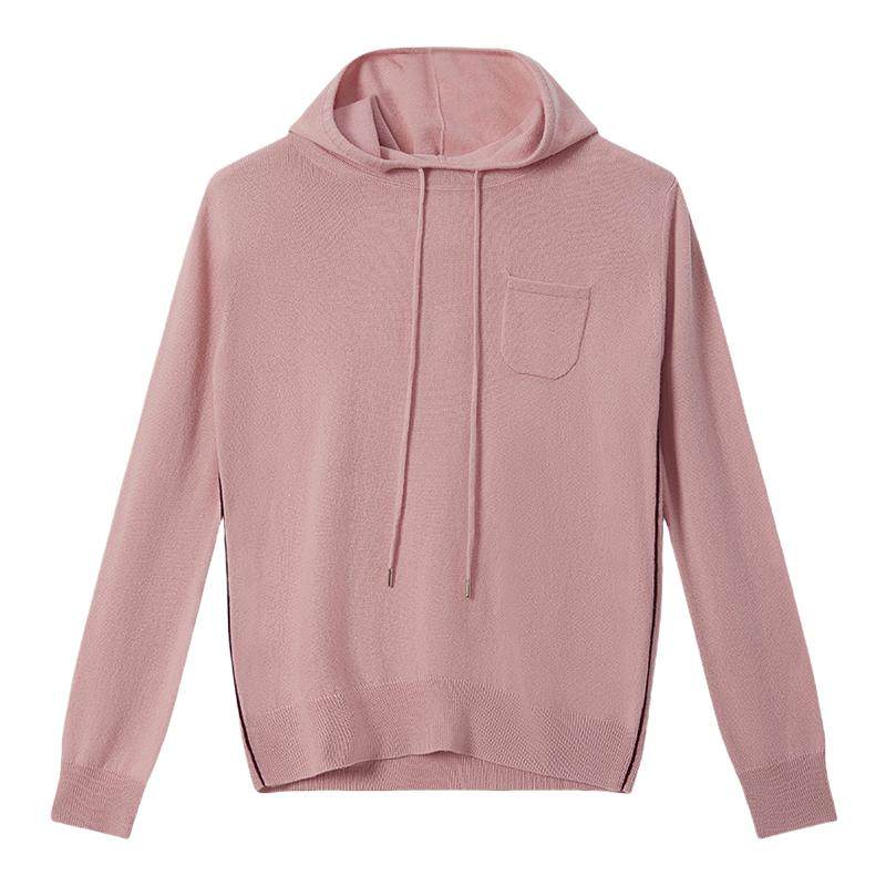 23区日系春季通勤直筒版山羊绒连帽套头针织毛衣羊绒衫商场同款