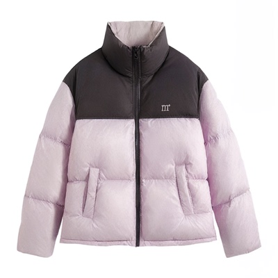 2025冬季短款立领拼色羽绒服