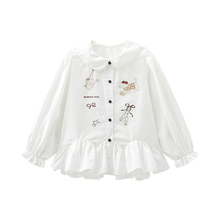 玛米玛卡女童可爱衬衫2026春季新款中大童百搭洋气娃娃领童装