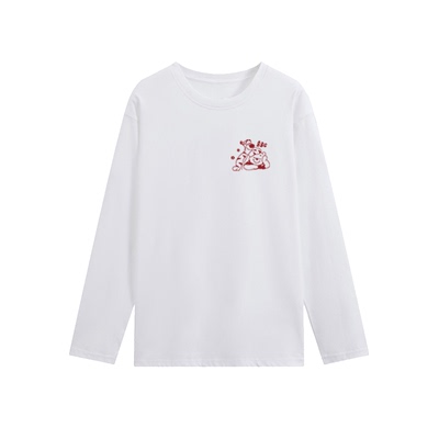 小熊260g重磅纯棉长袖t恤女男