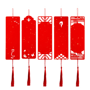 六品堂2026万年红镂空书签挂件宣纸软卡洒金红纸对联纸小福卡双面手写空白春节专用新年喜庆挂饰福字书法纸