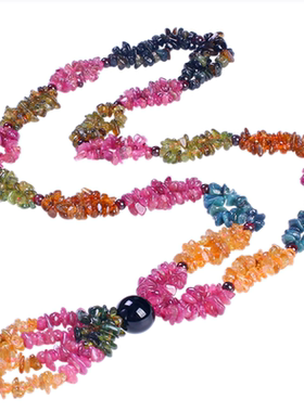 天然巴西碧玺原石长款碧玺项链