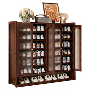 实木鞋架子家用门口多层简易带门鞋柜楼道出租房用防尘鞋子收纳柜