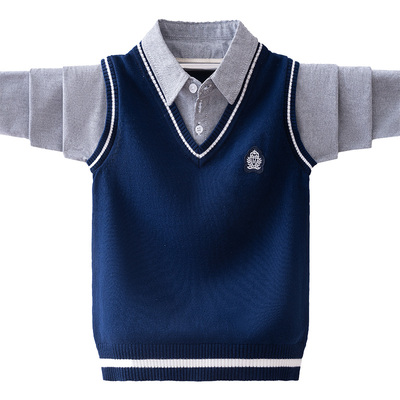 女童一体绒毛衣打底衫格子条纹