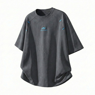 设计感结构拼接美式短袖夏季简约少年感潮牌字母印花百搭宽松t恤