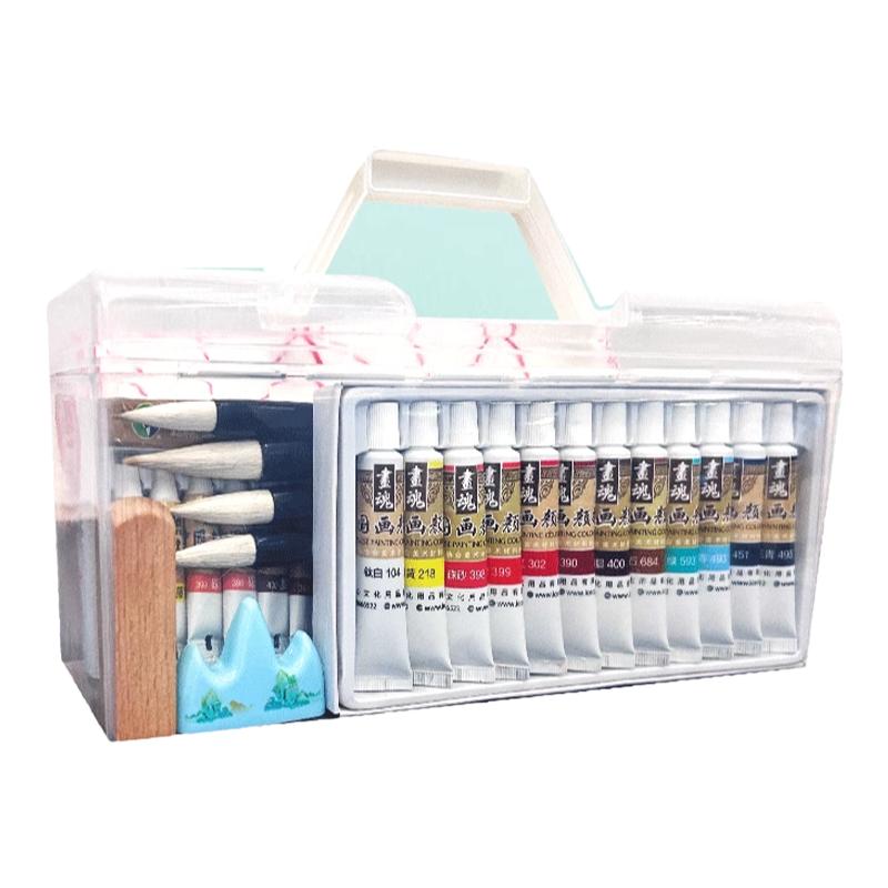 画魂国画颜料初学者套装12色24色中国画用品工具全套水墨画入门专业高级工笔画材料小学生儿童毛笔美术生专用