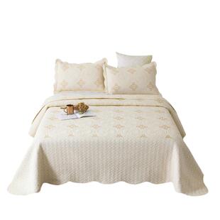 高档出口刺绣床盖绣花绗缝被纯棉空调被防滑单件床单夹棉床罩三件