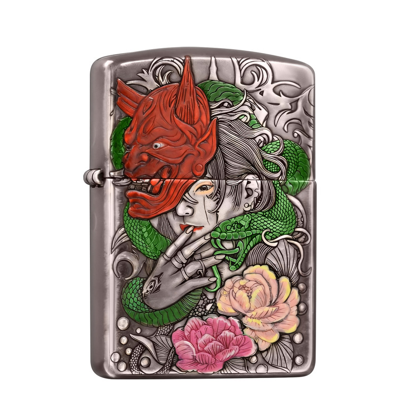 Zippo熏银般若艺伎盔甲男士送礼