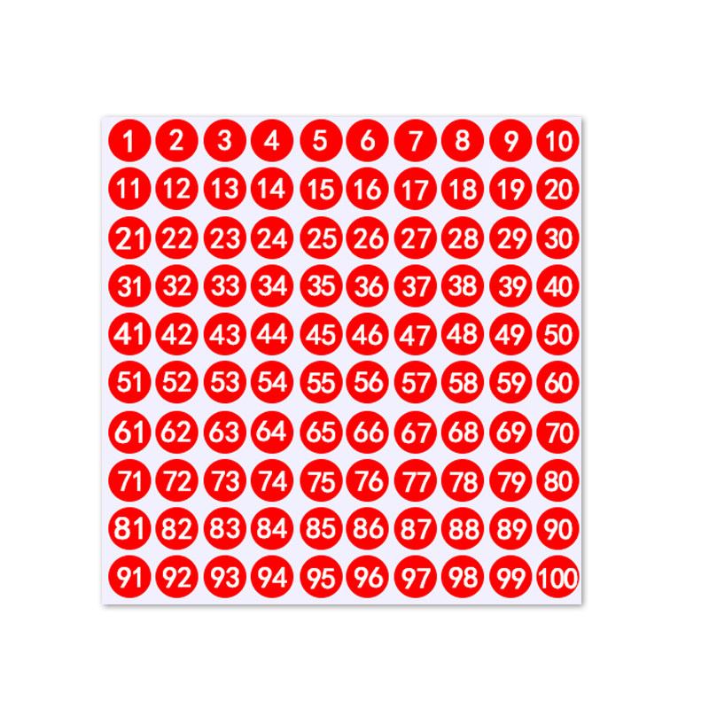 数字贴纸防水小号圆形不干胶标签纸1-100数字贴编码编号贴号码贴