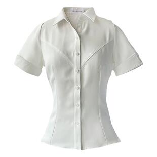 川岛田家女款收腰衬衫长袖修身显瘦衬衣通勤白色工作服jk短袖大码