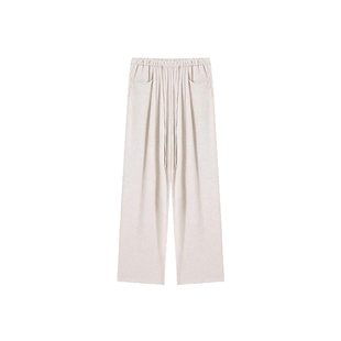 杏白色垂感糯米裤女秋冬软糯阔腿慵懒大码胖mm高个子加绒休闲裤子