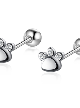 925银可爱猫爪小巧耳钉女