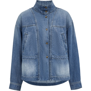 ONLY2026春季新款率性利落高领腰部抽绳设计显瘦宽松牛仔外套女