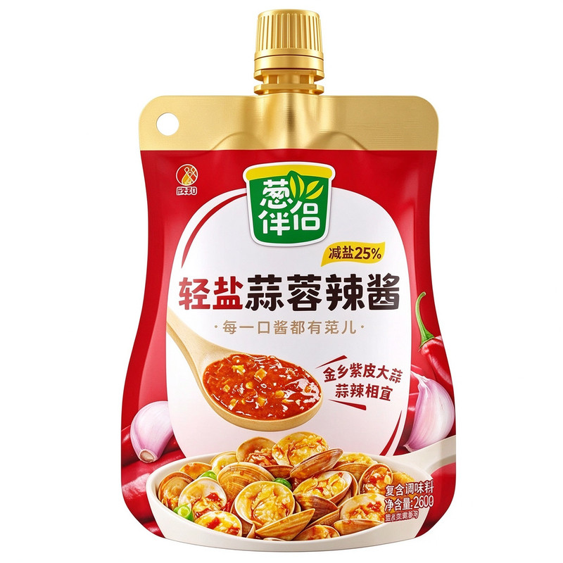 葱伴侣轻盐蒜蓉辣酱袋装260g辣椒酱拌面火锅下饭酱蒜香浓郁调味料
