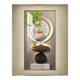 金石福鹿轻奢入户玄关装饰画简约现代走廊过道挂画极简风竖版挂画