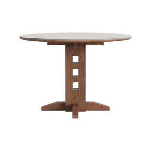 中古风岩板餐桌圆形家用小户型全托胡桃木色包豪斯1.2米实木圆桌