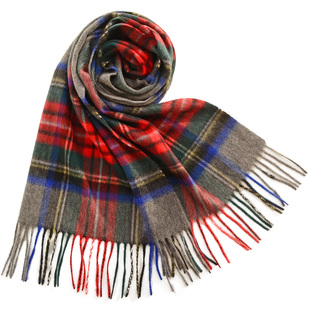 英伦灰色格子羊绒围巾男冬季流苏短款保暖围脖女商务礼品生日礼物