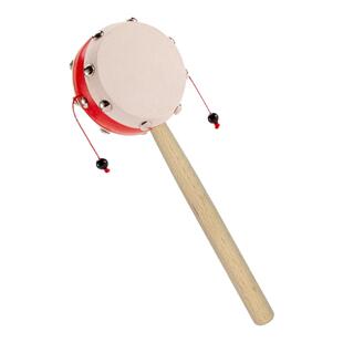 哗啦棒木柄羊皮拨浪鼓婴幼儿玩具无胶水无漆1+岁男女宝宝木质摇铃