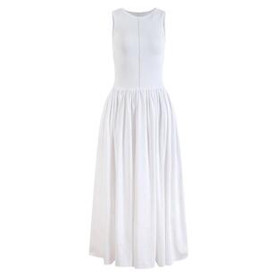 易梦玲同款白色气质无袖背心连衣裙女内搭收腰修身长款度假长裙子