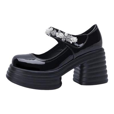 厚底白色玛丽珍鞋珍珠高跟鞋女