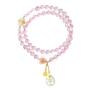 国风马粉晶手链和田玉桃花手串双圈款六不散人国潮女吉祥饰品礼物