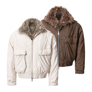 CATSSTAC 狮王可拆卸围巾座山雕 复古水洗 立体口袋设计 短款收腰