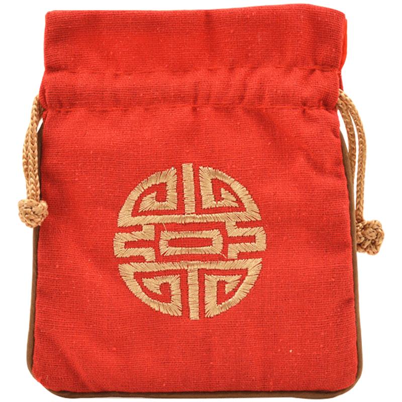 刺绣绣花首饰包手工麻布袋子