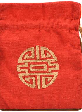刺绣绣花首饰包手工麻布袋子