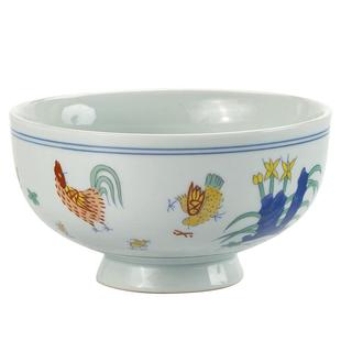 仿古大明成化制斗彩鸡缸杯饭碗家用吃饭陶瓷碗餐具公鸡碗送礼礼品