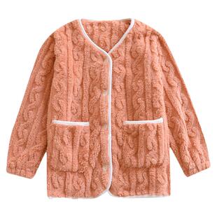 冬季睡衣女士加绒单件上衣加厚法兰绒保暖珊瑚绒休闲纯色V领厚款