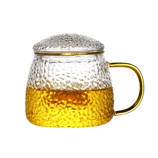 锤纹玻璃茶杯茶水分离泡茶杯个人专用男办公室茶道杯子带把绿茶杯