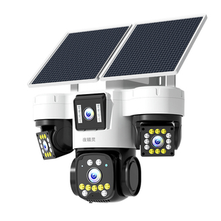 太阳能监控摄像头户外远距离侦测多功能AI云识高清四画面监控器
