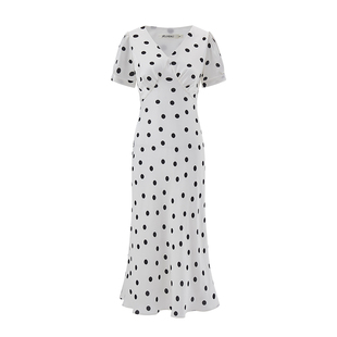 MELINDA LI【波尔卡】重磅19姆米桑蚕丝人丝波点斜裁连衣裙茶歇裙